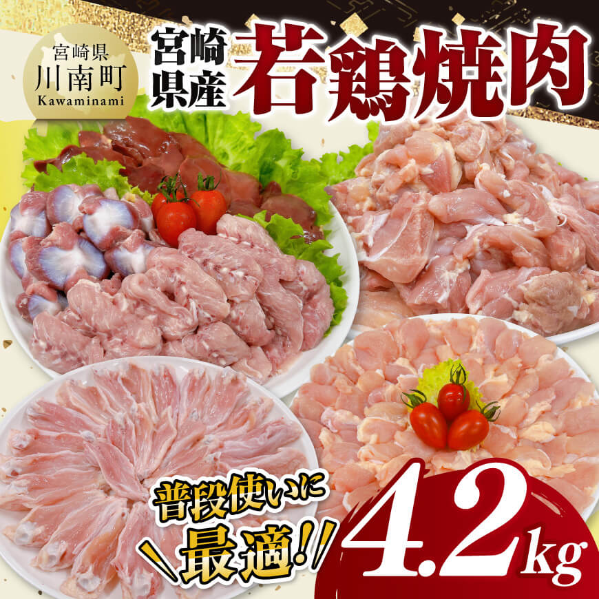 宮崎県産 若鶏 焼肉 4.2kg 鶏肉 鶏 肉 [D11618]