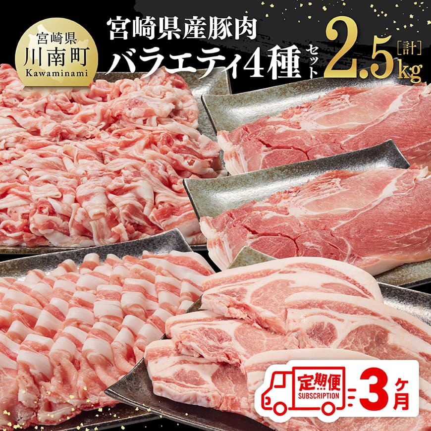 [3ヶ月定期便]宮崎県産豚肉バラエティ4種セット2.5kg 肉 豚 豚肉 ロース バラ 切り落とし [D07502t3]