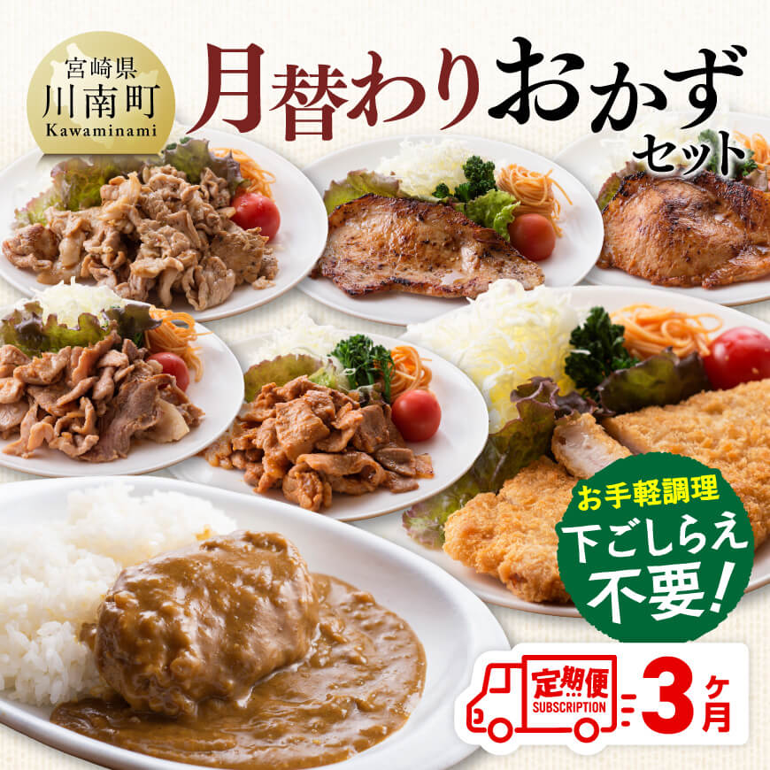 [3ヶ月定期便]月替わりおかずセット 肉 豚 豚肉 ロース ハンバーグ カレー [D07503t3]