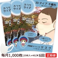 [定期便] 事業所向け [伊勢原でつくったマスク] ふつうサイズ 簡易包装25枚入り×40パック(合計1000枚)×6回 (毎月1回発送／6回合計6000枚) ※「いせはら」刻印入り [0051]
