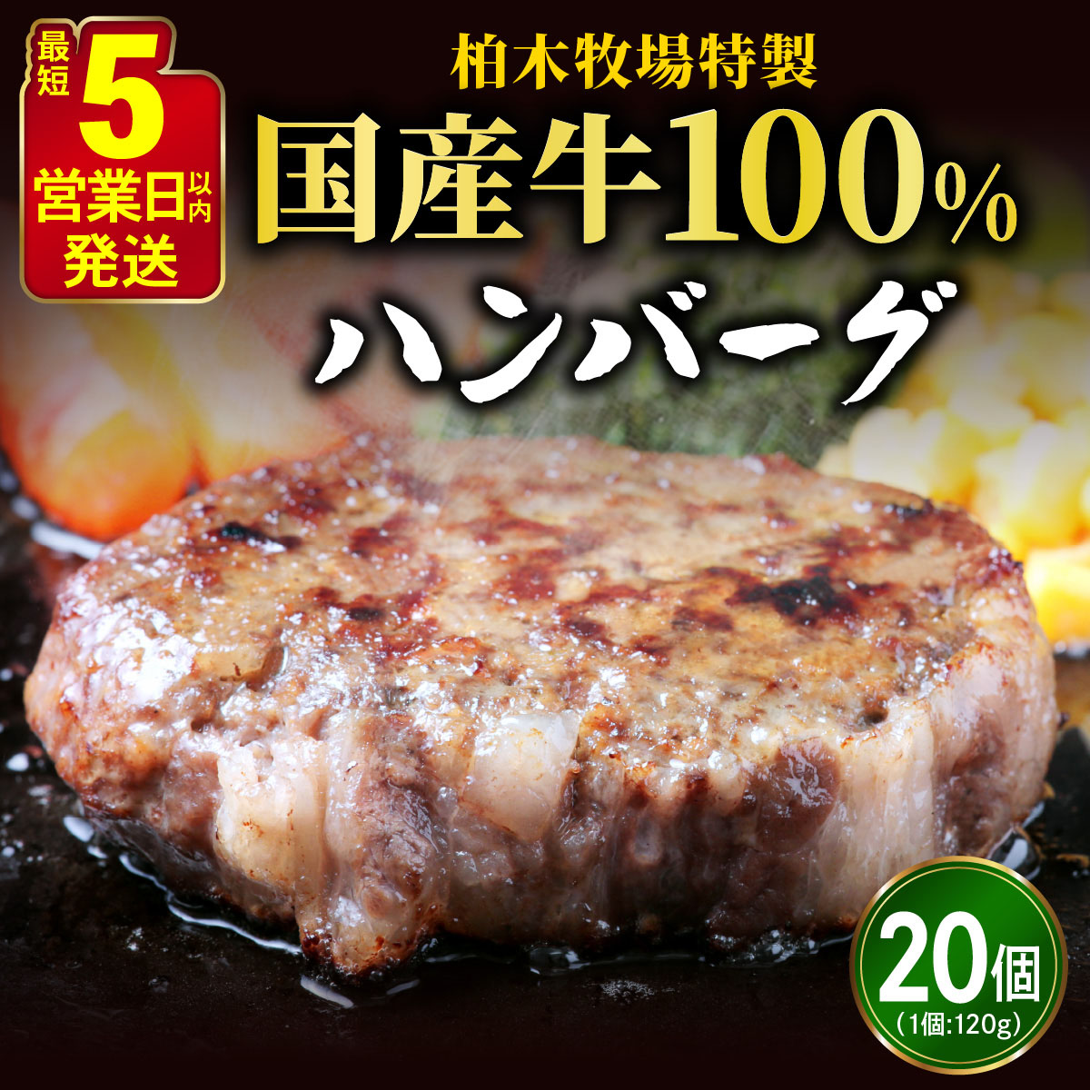 [ジュワッと肉汁まで美味い！] 柏木牧場特製 国産牛100%ハンバーグ (120g×20個)｜国産 ハンバーグ 冷凍 グルメ ギフト お惣菜 惣菜 [0068]