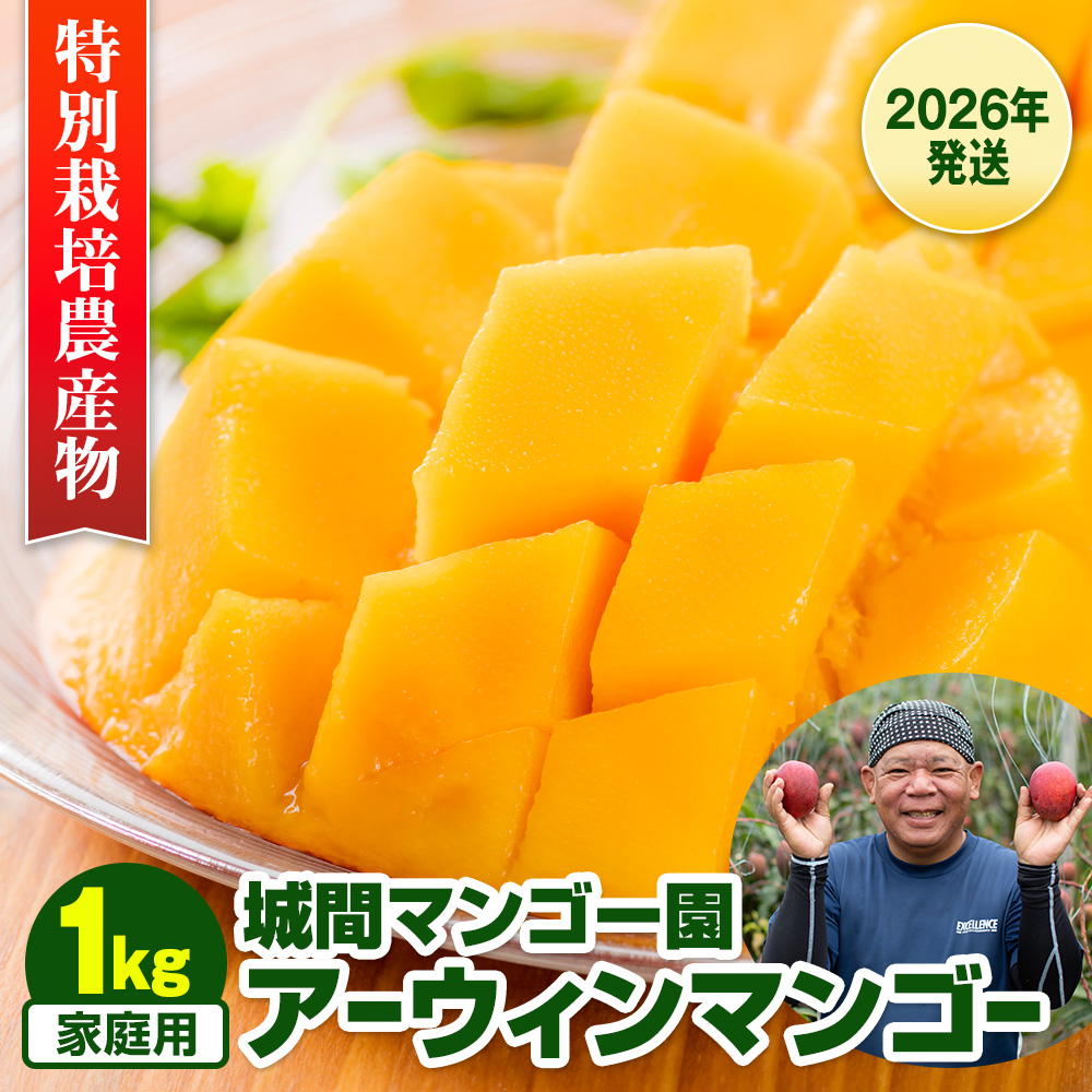 【2026年発送】城間マンゴー園　家庭用　アーウィンマンゴー1kg　特別栽培農産物