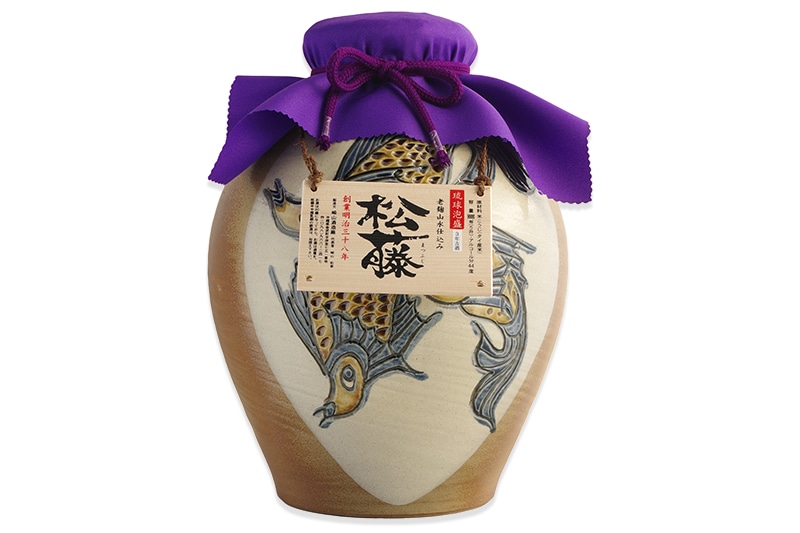 【松藤】陶器入り泡盛 5升瓷(かめ)魚紋　3年古酒43度入り