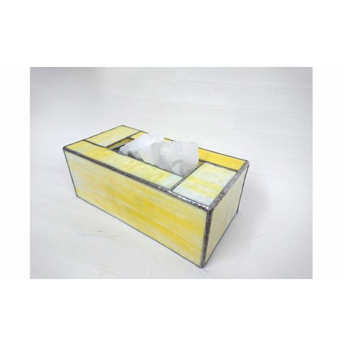 ステンドグラスのボックスティッシュケース(高さ10cm)[52210527] 工芸品 インテリア 