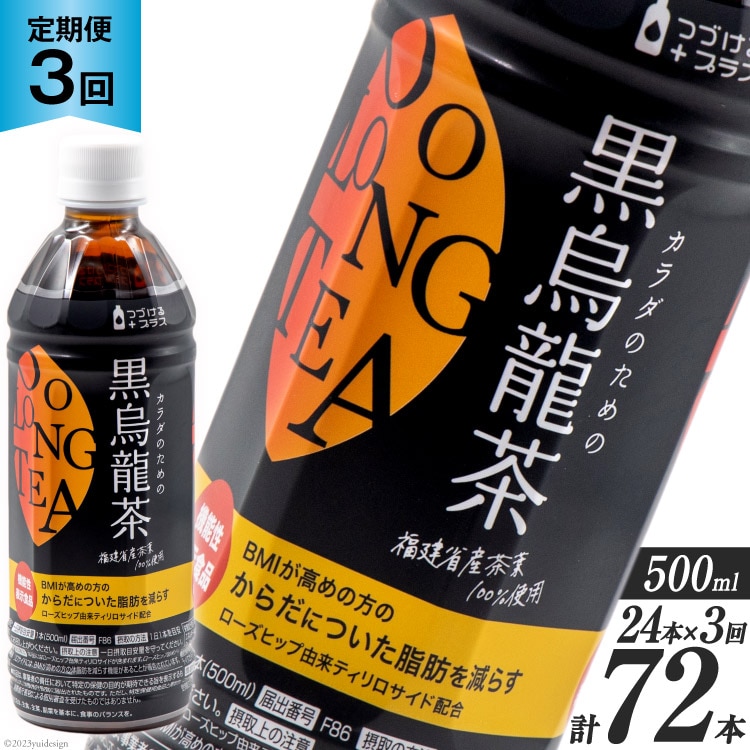 【3回 定期便 】 つづけるプラス カラダのための 黒烏龍茶 500ml × 24本 × 3回 総計72本 [Nビバレッジ 富山県 朝日町 34310200] ペットボトル 烏龍茶 ウーロン茶 1ケース 500ml