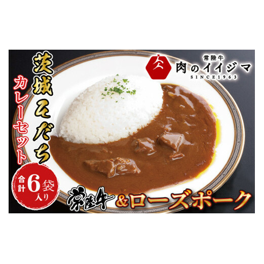 カレー レトルト 茨城そだちカレーセット 6食入り 常陸牛カレー＆ローズポークカレー 各3個 食品 ビーフカレー お返し お祝い 敬老の日 プレゼント 食べ物 ギフト 【肉のイイジマ】 茨城県 水戸市 （DU-84）