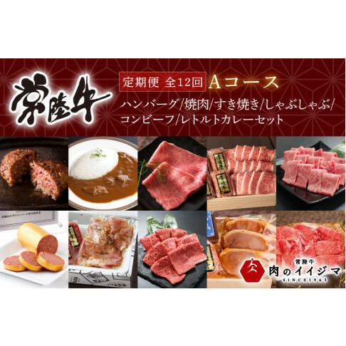 【定期便 全12回】 高級肉 常陸牛 12ヶ月 定期便 Aコース 148000円 毎月 常陸牛ハンバーグ 焼肉 すき焼き しゃぶしゃぶ コンビーフ レトルトカレー ギフト セット お中元 肉 ギフト対応 【肉のイイジマ】(DU-111)