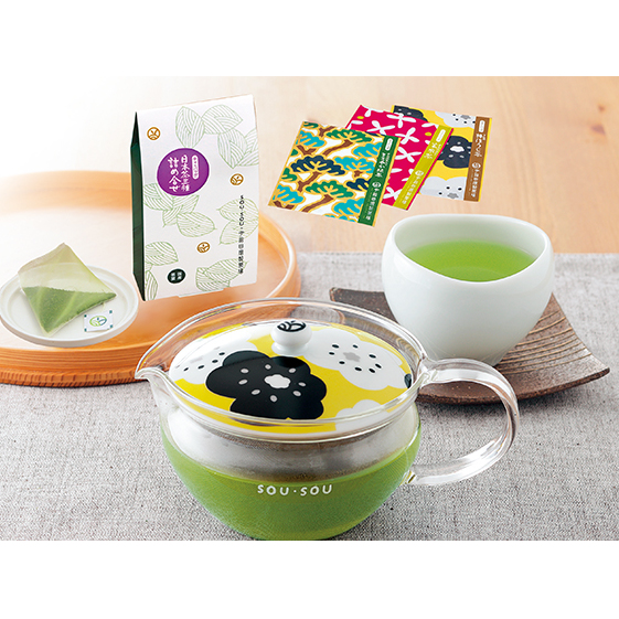 SOU・SOUほほえみ茶器セット〈お茶 茶 煎茶 緑茶 玄米茶 ほうじ茶 ティーバッグ コラボ 急須 耐熱ガラス 宇治抹茶 飲料 工芸品 加工食品 日用品〉 飲料類 ほうじ茶 