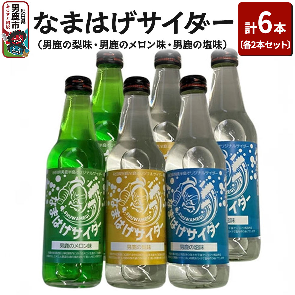なまはげサイダー（男鹿の梨味・男鹿のメロン味・男鹿の塩味）各2本セット（合計6本）ご当地サイダー