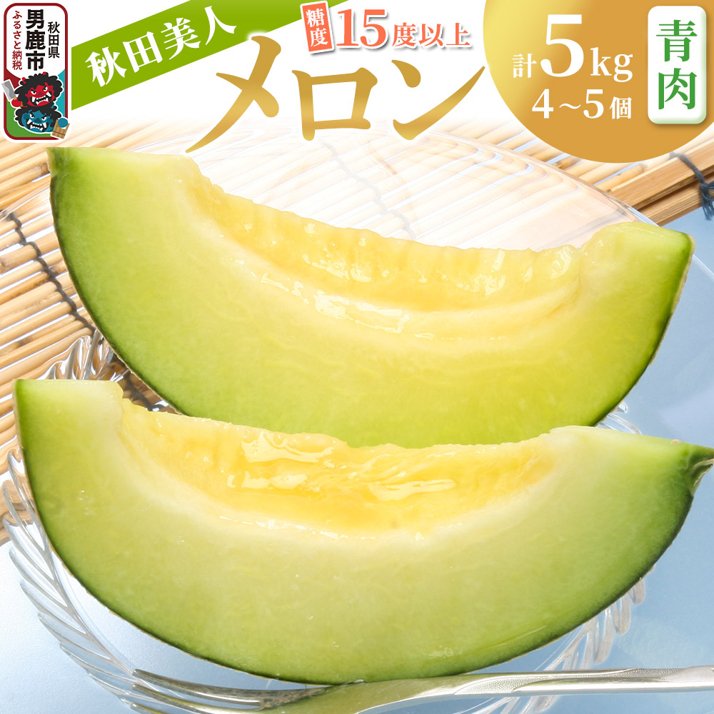 【先行受付】秋田美人メロン 4~5個 計5kg 甘みじゅうぶんの青肉メロン 糖度15度以上 ミツバチ交配 秋田県 男鹿市 JA秋田なまはげ