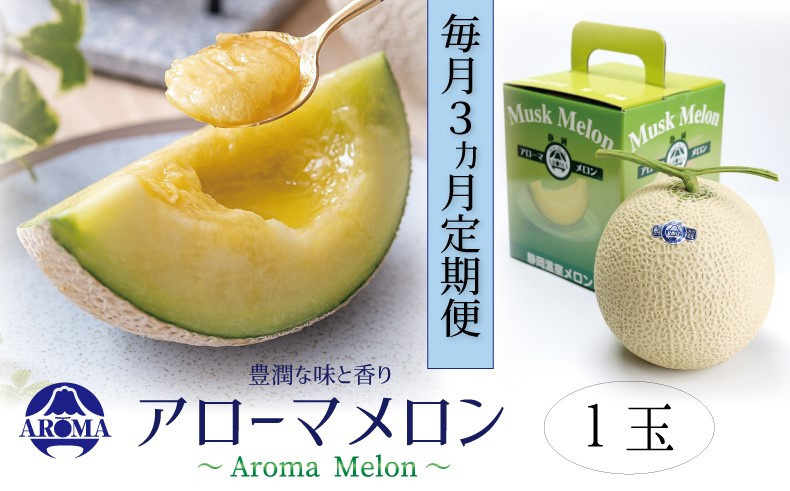 【3ヶ月定期便】静岡県産 高級 アローマメロン 白等級 1玉 約1.0kg以上×1玉×3回 計約3.0kg以上 化粧箱入 果物 フルーツ メロン めろん 青肉 高級ブランドメロン ブランドメロン 高級メロン 贈答