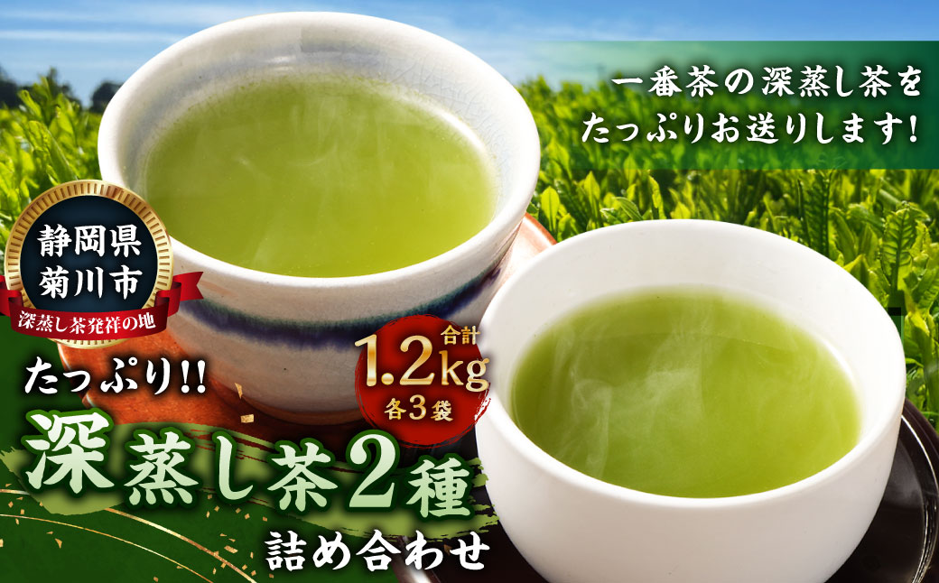 深蒸し茶 たっぷり 約1.2kg 詰め合わせ 2種類（1袋約200g×各3袋） お茶 緑茶 日本茶 茶葉 静岡茶