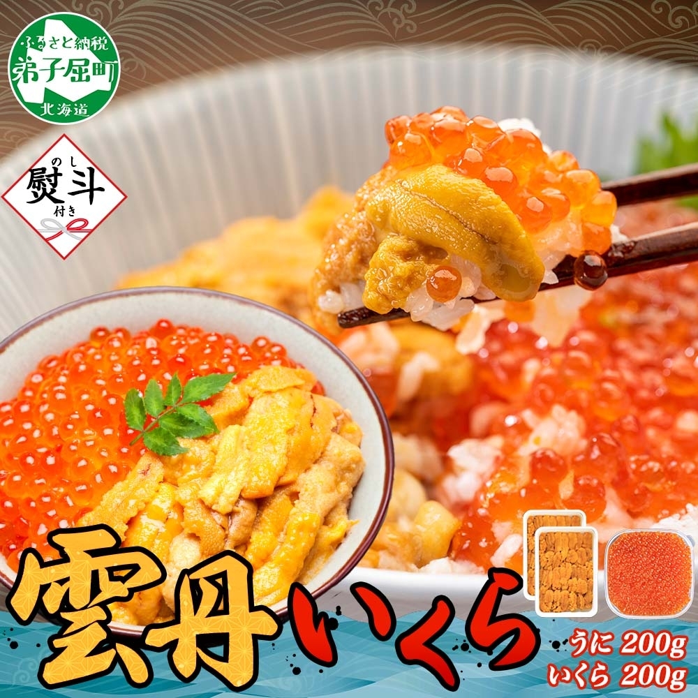 [年末配送可能 受付9月まで] 3381. 無地熨斗 ウニ チリ産 冷凍 いくら 二色丼 うに 雲丹 イクラ 海鮮丼 うに丼 いくら丼 いくら醤油漬け 熨斗 のし 贈り物 贈答用 送料無料 北海道 弟子屈町