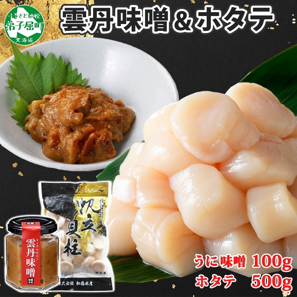 3437. 雲丹味噌瓶 100g ホタテ500g 小分け ウニみそ うにみそ 雲丹 ウニ うに 味噌 みそ 瓶詰 ホタテ 帆立 ほたて 海鮮 送料無料 北海道 弟子屈町