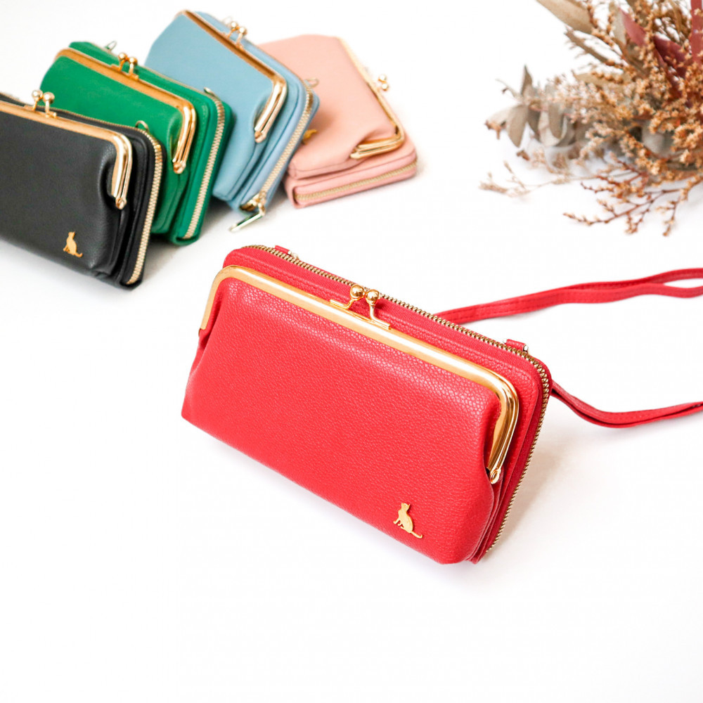 【レッド】スマホショルダー お財布ショルダー がま口 がま口財布 スマホポーチ スマホポシェット