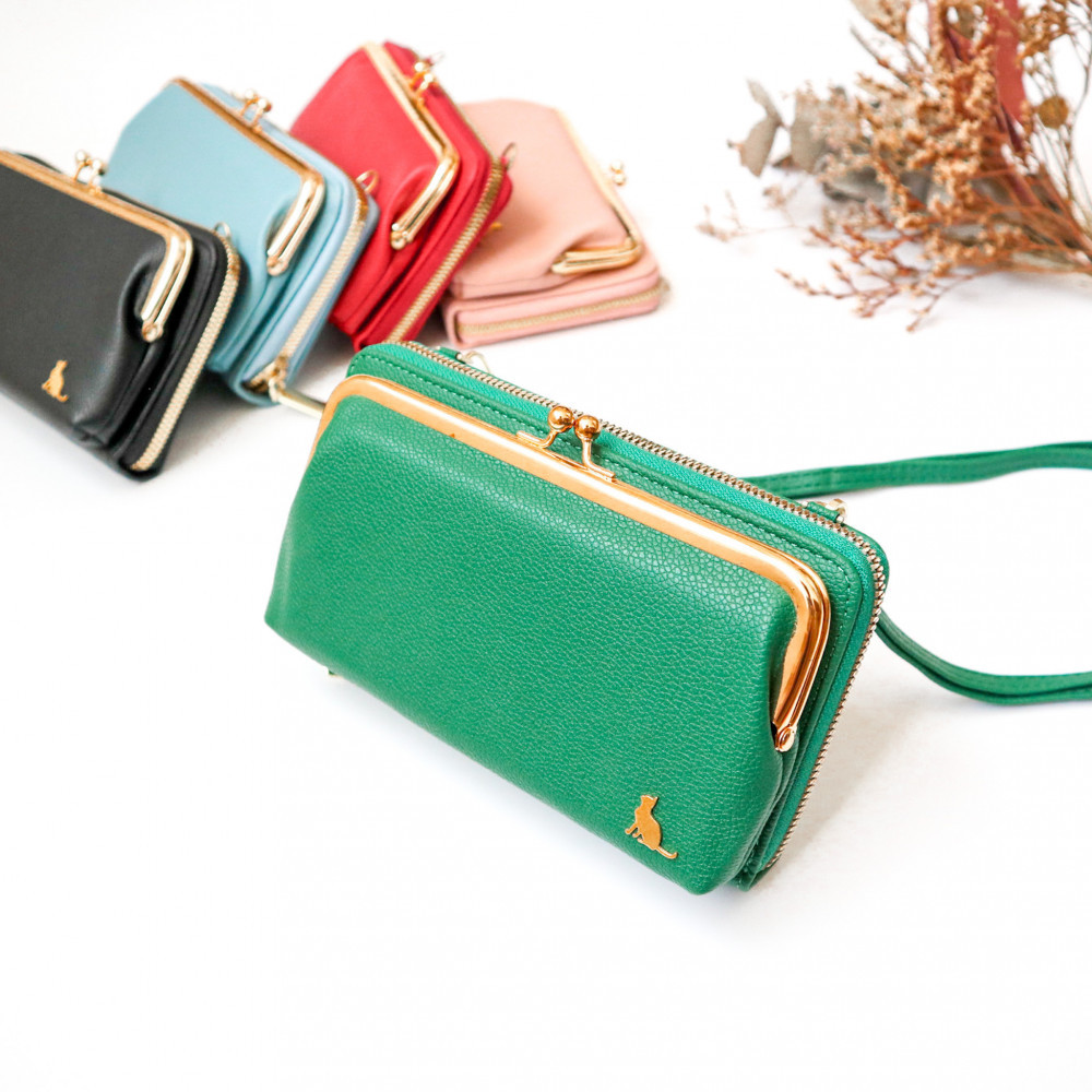 【グリーン】スマホショルダー お財布ショルダー がま口 がま口財布 スマホポーチ スマホポシェット
