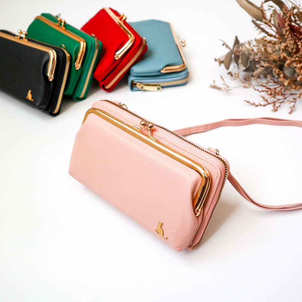 【ピンク】スマホショルダー お財布ショルダー がま口 がま口財布 スマホポーチ スマホポシェット