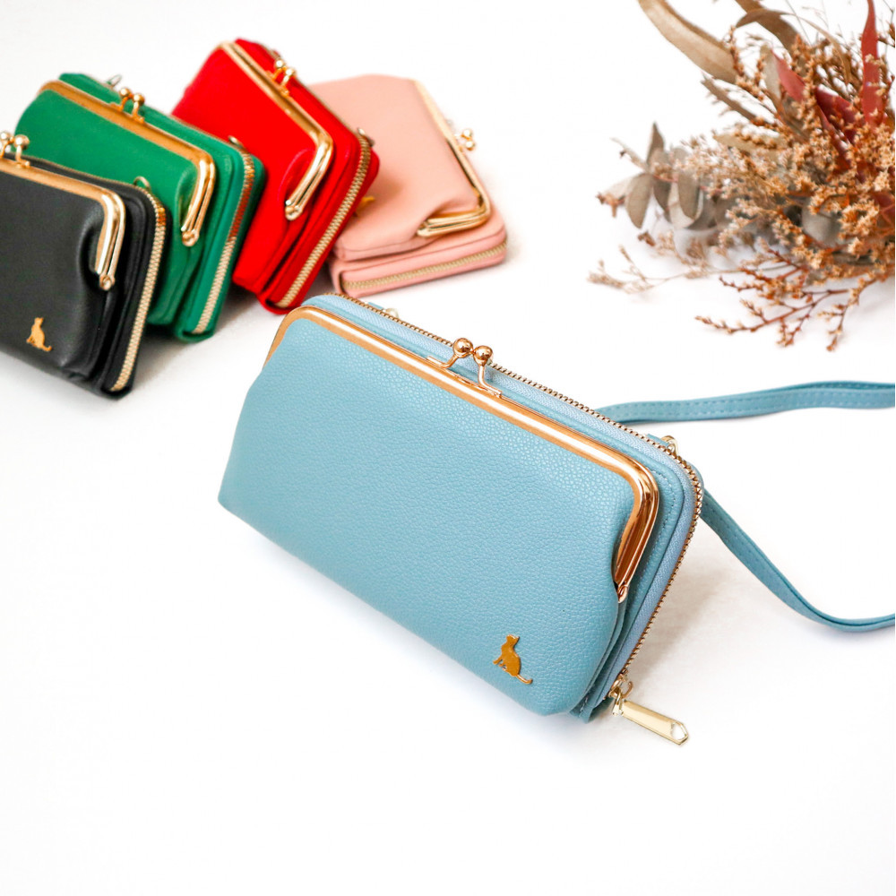 【ライトブルー】スマホショルダー お財布ショルダー がま口 がま口財布 スマホポーチ スマホポシェット