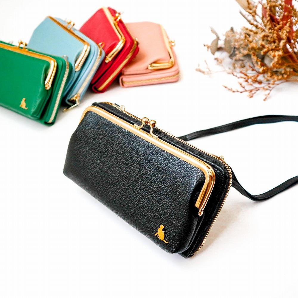 【ブラック】スマホショルダー お財布ショルダー がま口 がま口財布 スマホポーチ スマホポシェット