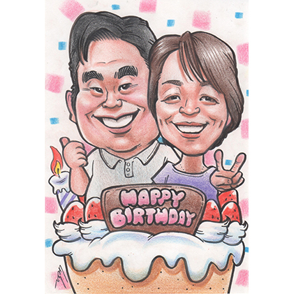 似顔絵　2名（背景体つき） 絵画 インテリア 