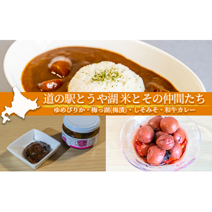 道の駅とうや湖 米とその仲間たち(ゆめぴりか・梅っ湖(梅漬)・しそみそ・和牛カレー) 食品セット お米 レトルトカレー