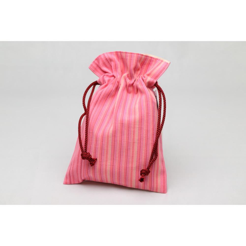 真岡木綿「巾着袋　小」（ピンク系）| 栃木県 伝統工芸品 織物 袋 手作り 贈答 贈り物 ギフト 小物 雑貨