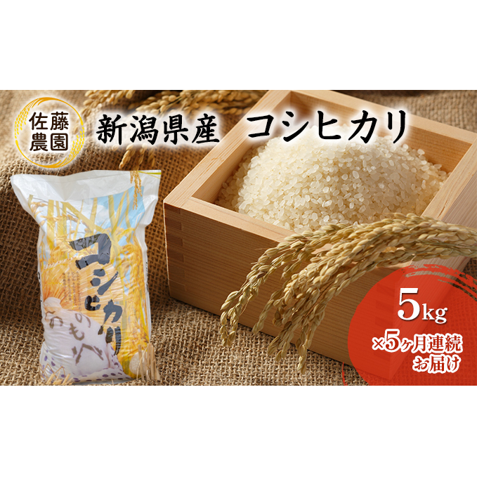 新潟県産 コシヒカリ【佐藤農園】5kg×5ヶ月連続お届け お米