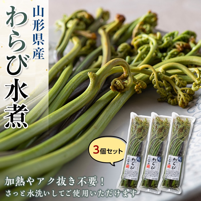 【旬彩工房】山形県産わらび水煮 3個セット F3S-1325