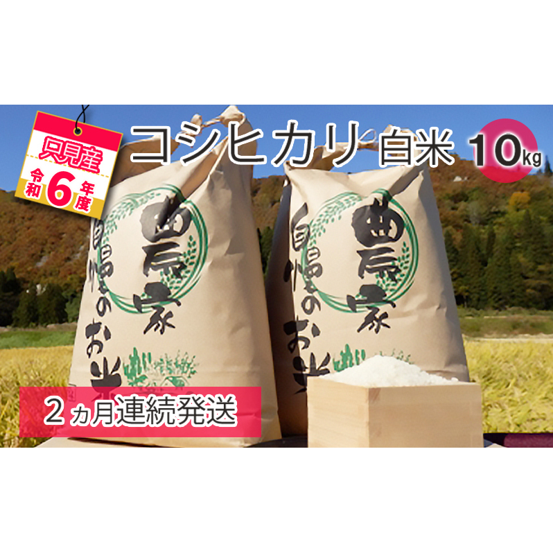 【中野米店】令和6年 只見産 コシヒカリ 白米 10kg 2ヵ月連続発送(合計20kg) お米 ライス ご飯 主食 自然首都 おにぎり お弁当 福島県産 ユネスコエコパーク 精米 2回 お届け
