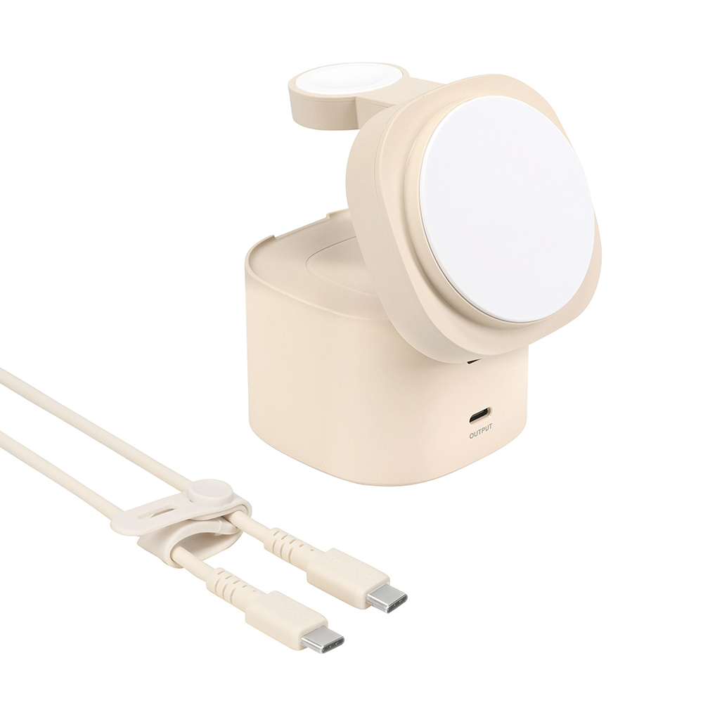 MOTTERU(モッテル) 4in1 マグネット式 ワイヤレス充電器 MagSafe対応 Qi2認証品 シリコンケーブル/シリコンケーブルバンド付属 (MOT-QI15W04-EC) アーモンドミルク【 充電器 神奈川県 海老名市 】