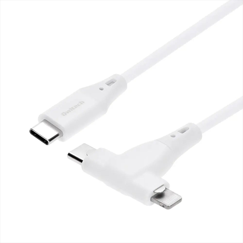 Owltech(オウルテック) PD60W充電/データ転送対応 超柔らかな2 in 1タイプ Type-C to Type-C/Lightning ケーブル 1m OWL-CBSCLC10-WH