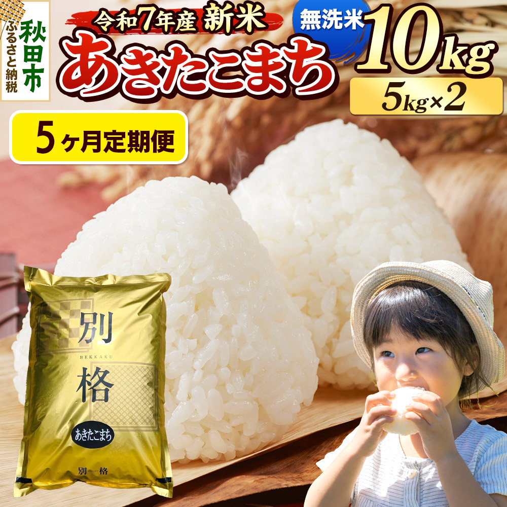 《令和7年産 新米》《定期便5ヶ月》 米 あきたこまち 10kg(5kg×2袋) 【無洗米】 秋田県産