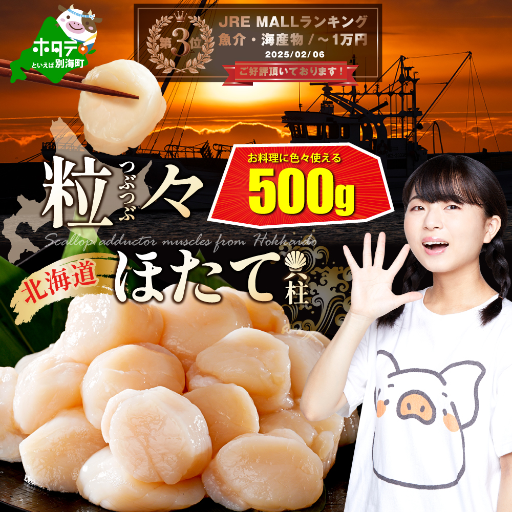 [JRE限定][訳あり]訳あり 北海道 野付の ホタテ 500g