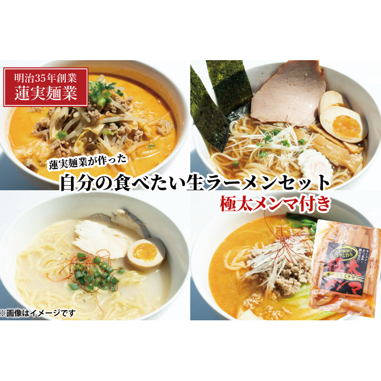 蓮実麺業が作った自分の食べたい生ラーメンセット 極太メンマ300g付き 麺類 ラーメン(AW014)