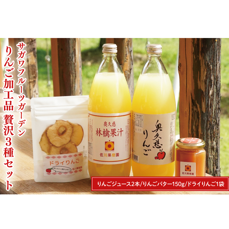 サガワフルーツガーデン りんご加工品 贅沢3種セット【りんごジュース2本、ドライりんご1袋、りんごバター150g】(CC001)