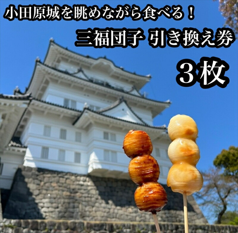 小田原城を眺めながら食べるお団子 三福団子引換券 3本分 くるみ味噌 みたらし団子【 引換券 神奈川県 小田原市 】
