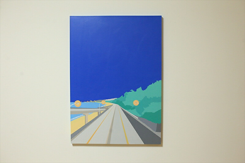 原画【帰り道】オリジナル風景画　キャンバス ペインティング　小田原出身在住イラストレーターの作品　心象風景　子供の頃見た風景　海　空　山