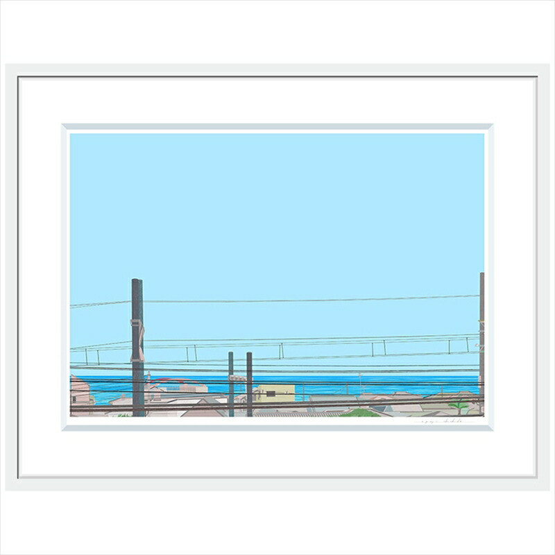 【深くて長い呼吸】小説付き　直筆サイン入り　額付きジークレープリント　小田原にある景色　心象風景　片田舎の風景　子供の頃に見た風景　海　空　山