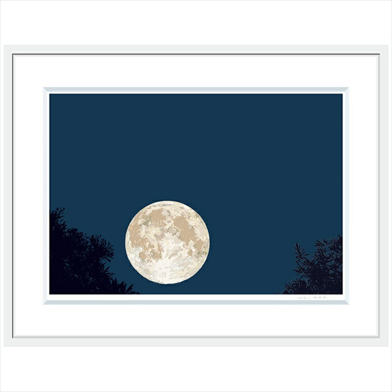【三日月が見た満月の夜】小説付き　直筆サイン入り　額付きジークレープリント　小田原にある景色　心象風景　片田舎の風景　子供の頃に見た風景　海　空　山