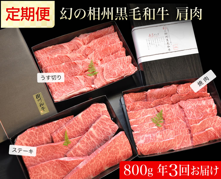 [ふるさと納税]牛肉 定期便 3回 幻の相州黒毛和牛肩肉 800g×3回 計2.4kg[ 相州牛 相州和牛 神奈川県 小田原市 ]