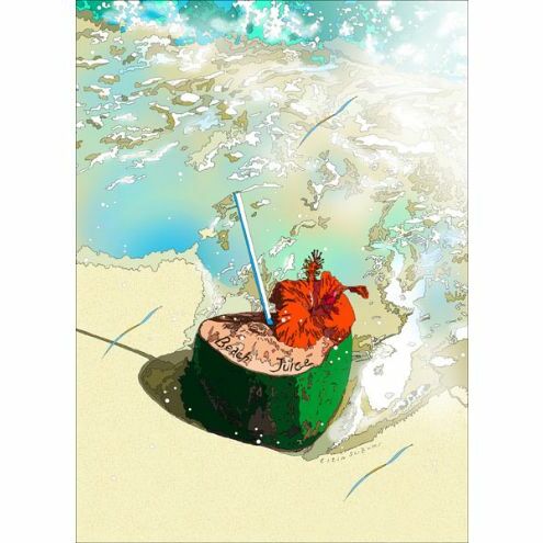 版画 鈴木英人版画 「ハイビスカスとココナッツ」 フレーム付き 絵画 アート 絵 芸術 インテリア サイン入り ハイビスカス ココナッツ 逗子市 神奈川県