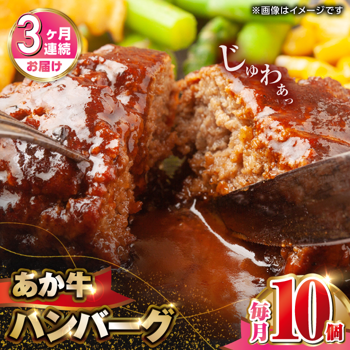 【全3回定期便】肥後の赤牛 ハンバーグ 150g×10個 熊本 赤牛 ジューシー 褐牛 あかうし 褐毛和種 肥後 冷凍 国産 牛肉【山都町（阿蘇牧場）】[YDF011]