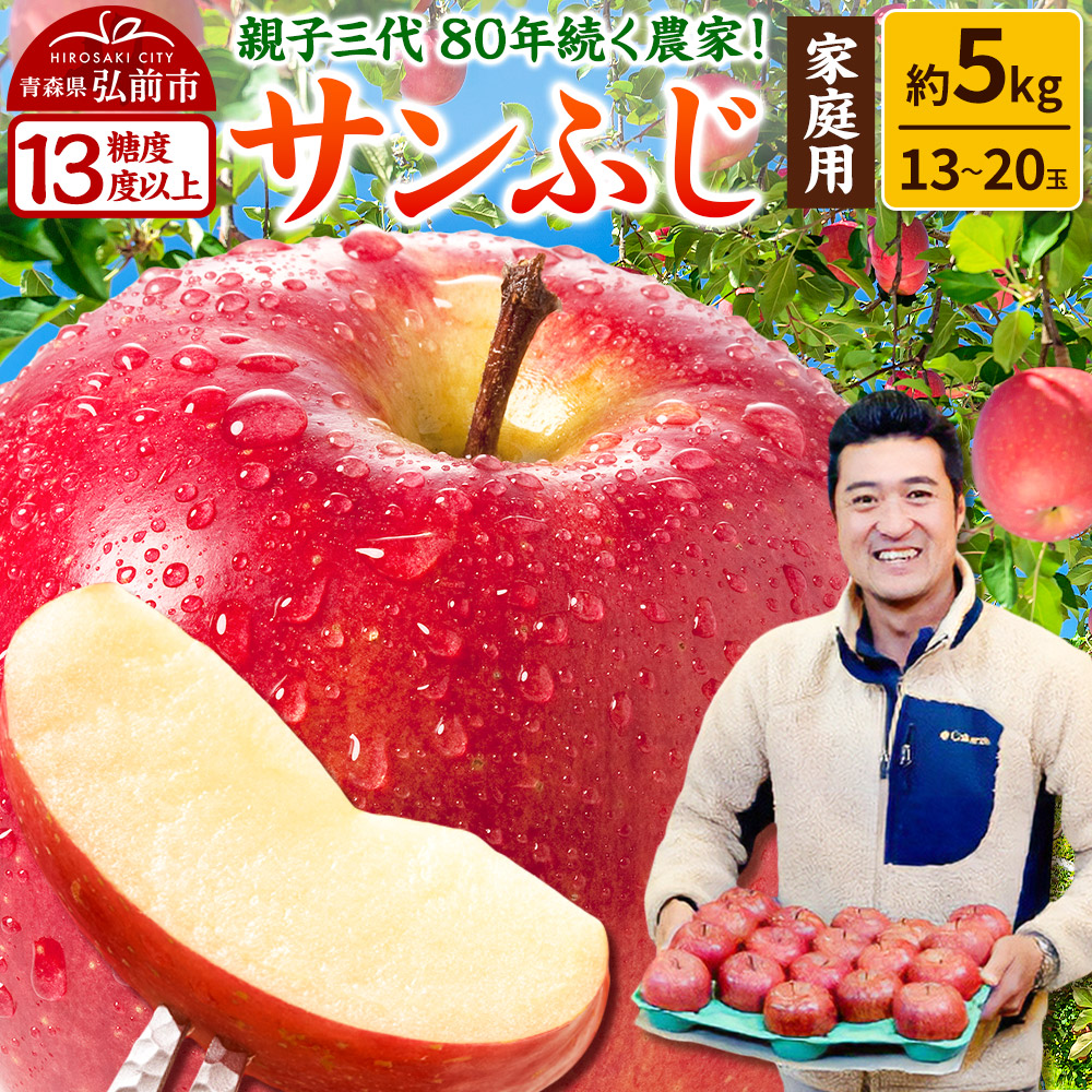 【レビューキャンペーン】【25年12月発送】りんご 【糖度13度以上】サンふじ【家庭用】約5kg  13～20玉程度 ASIAGAP認証農場 津軽農園