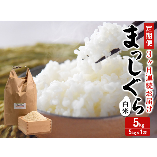 新米 定期便 3ヶ月 令和7年産 まっしぐら 白米 5kg 1袋 米 精米 こめ お米 おこめ コメ ご飯 ごはん 令和7年 H.GREENWORK 6回 半年 お楽しみ 青森 青森県 鯵ヶ沢町 