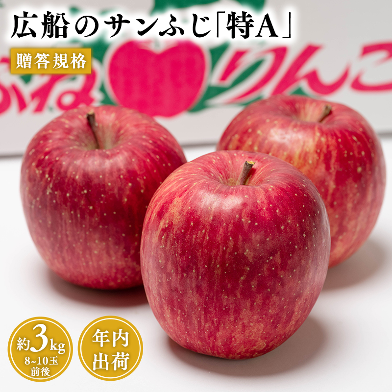 年内 贈答規格 広船のサンふじ 約3kg「特A」[広船アップルクラブ・平川市広船産・青森りんご・12月]
