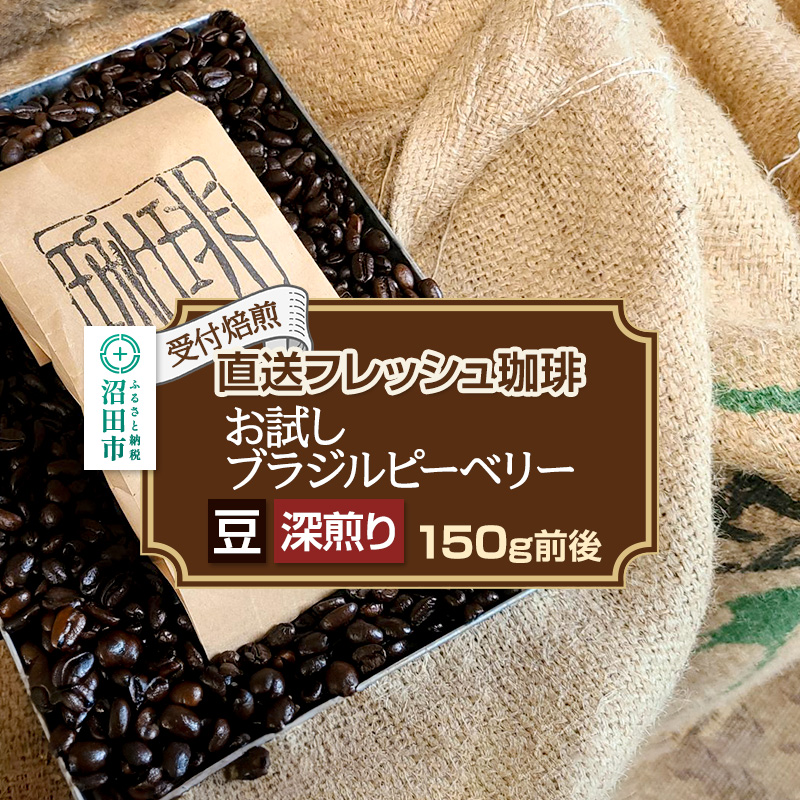 《受付焙煎》直送フレッシュ珈琲 お試し ブラジルピーベリー【豆/深煎り】約150g 珈琲倶楽部 沼田店