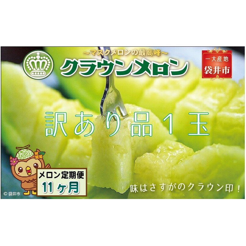 【11ヶ月定期便】クラウンメロン（訳あり）1玉入 メロン デザート グルメ 果物 フルーツ 季節の果物 スイーツ 袋井市 静岡県