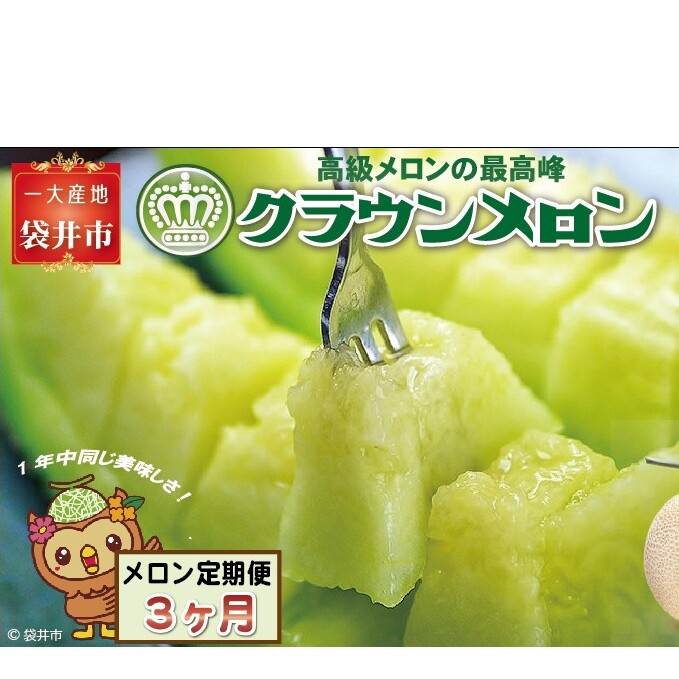 【3ヶ月定期便】クラウンメロン（白上級）1玉入　 