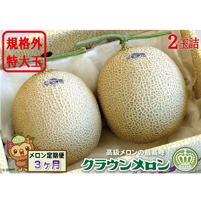【3ヶ月定期便】クラウンメロン 規格外特大玉(約1.7kg)2玉入 果物類 メロン青肉