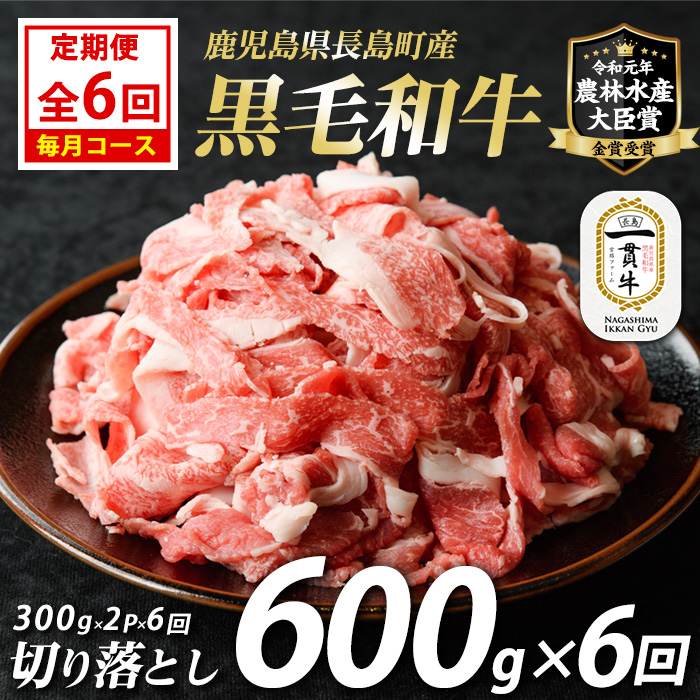 《定期便・毎月全6回》宮路ファームの黒毛和牛切り落とし(300g×2パック) 鹿児島県産 切り落とし 牛肉 すき焼き パック詰め 肉じゃが 牛丼 野菜炒め 農林水産大臣賞 肉 しゃぶしゃぶ 国産黒毛和牛 焼肉 定期便【宮路ファーム】_f-miyaji-1389-06R7